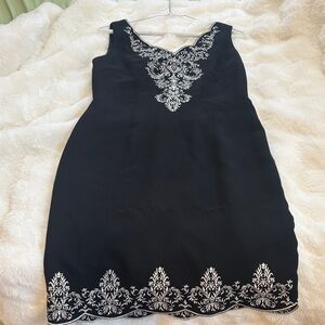 Maggy London Black Dress with White Embroidery